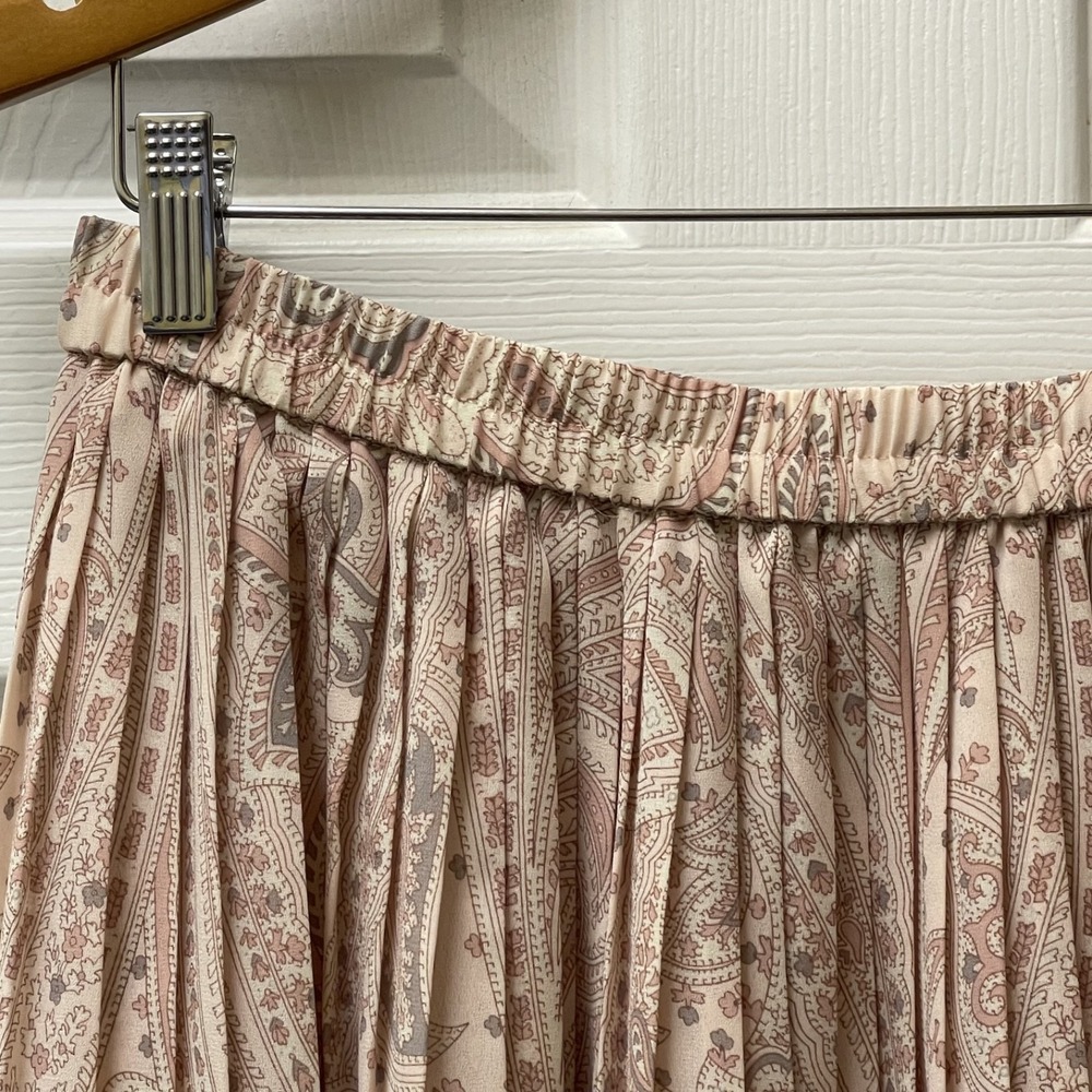 VTG Napa Valley Women's LP Pleated Skirt Rose Paisley Print Elastic Waist‎ Maxi